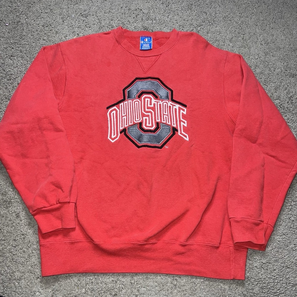 VTG Champion Ohio State Buckeyes Sweater Womens XL Red Fleece Crew‎ USA MADE